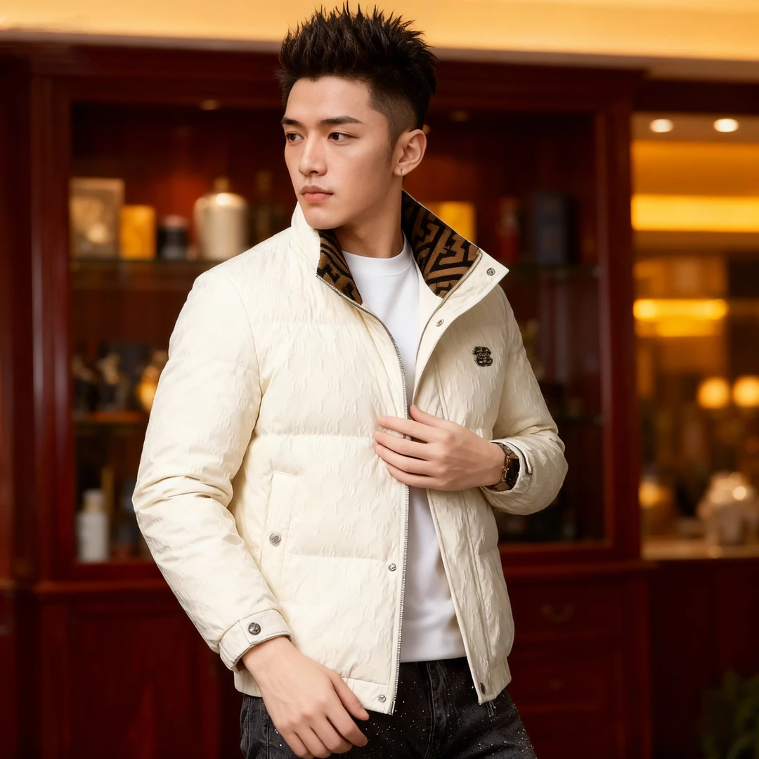 爆款男士羽绒服轻奢新款修身帅气百搭冬季保暖锁温短款立领羽绒服