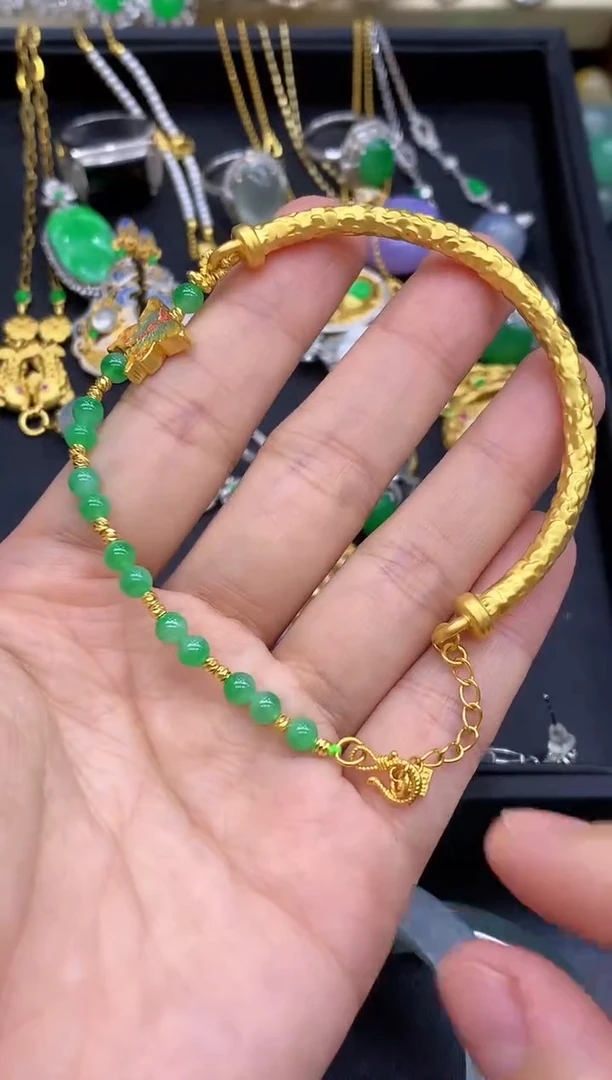 足金镶嵌手链翡翠719-中国好珍宝
