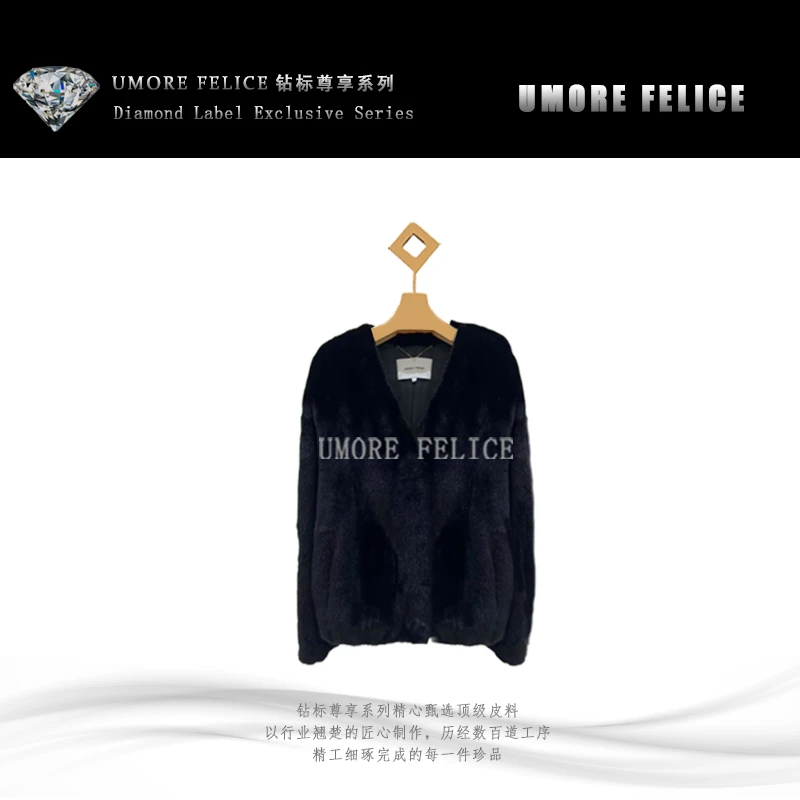 UMORE FELICE华斯皮草【维维专属】中长款V 领水貂皮草外套