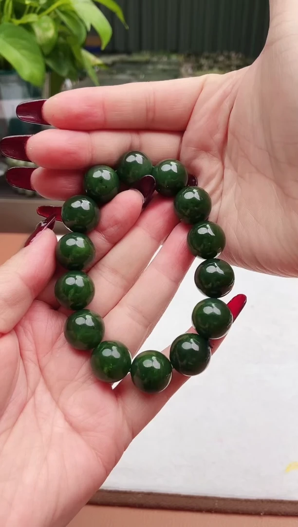 【闪购商品】和田玉手串未镶嵌纯天然和田玉俄碧菠菜绿16