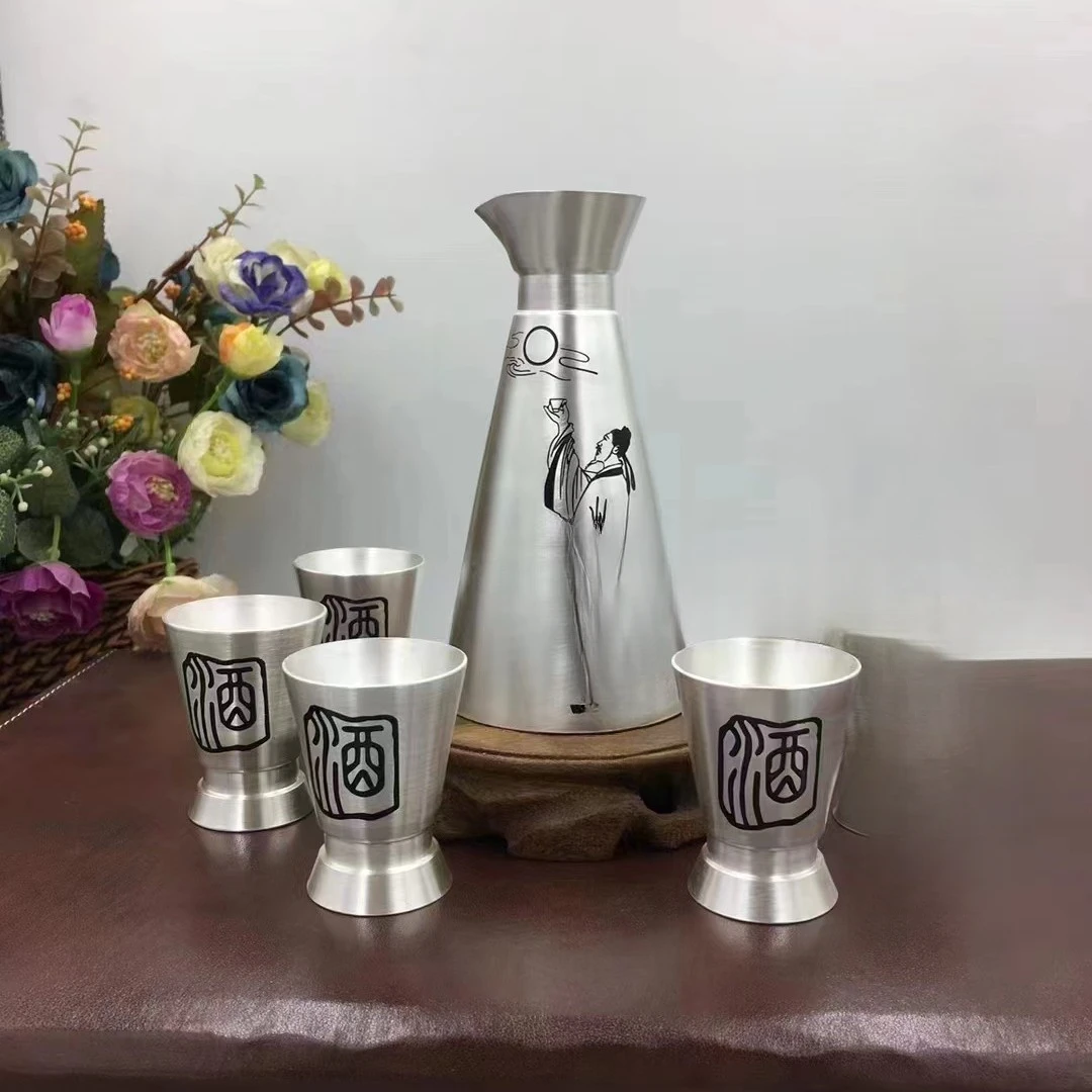 足银银制品 足银999银复古纯手工银水杯水杯烫酒壶家用银具银器