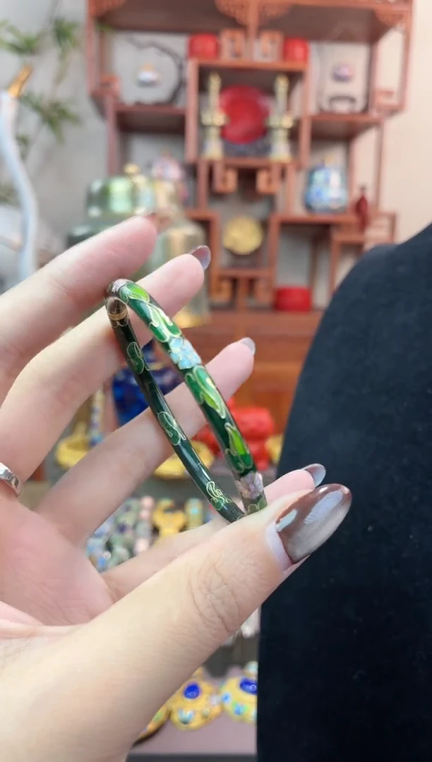 非遗手工景泰蓝开口小镯子53-57绿色