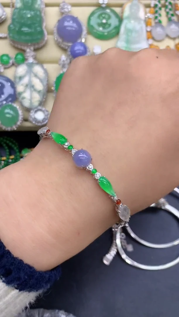 18K金镶嵌手镯翡翠483-中国好珍宝