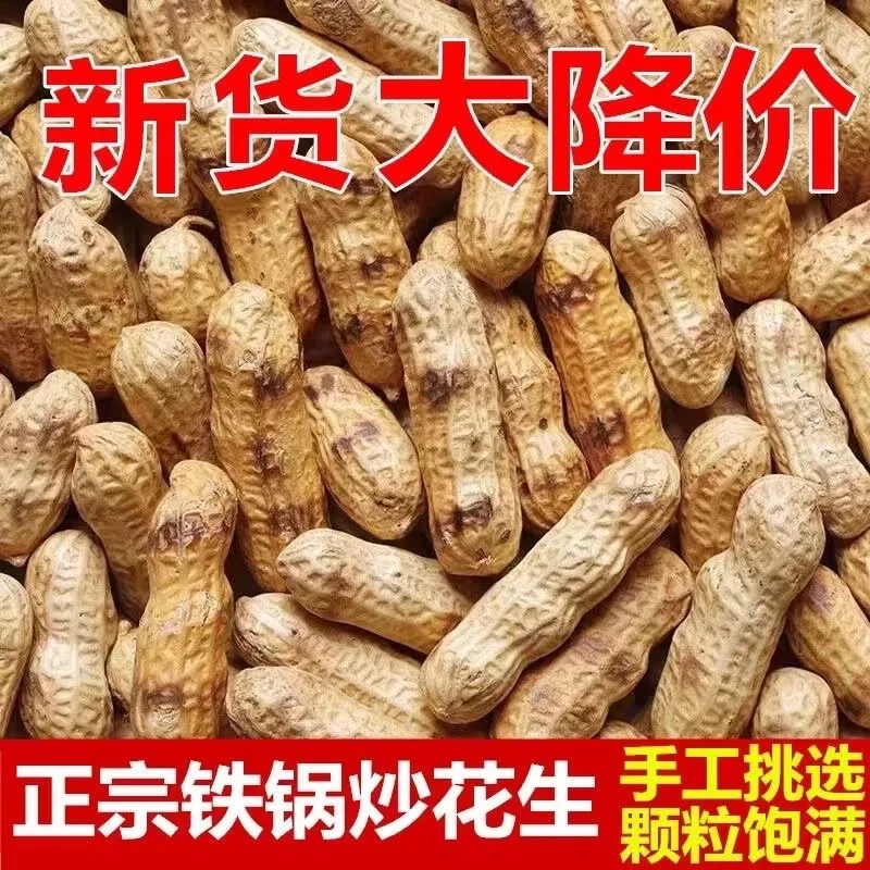 铁锅炒东北扶余四粒红花生果红衣养胃农家当年新货散装带壳熟花生