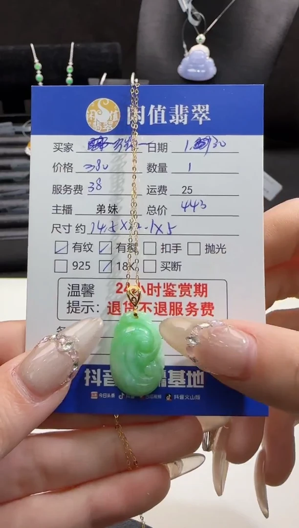 【闪购商品】翡翠吊坠(赠链)18K金镶嵌翡翠项链