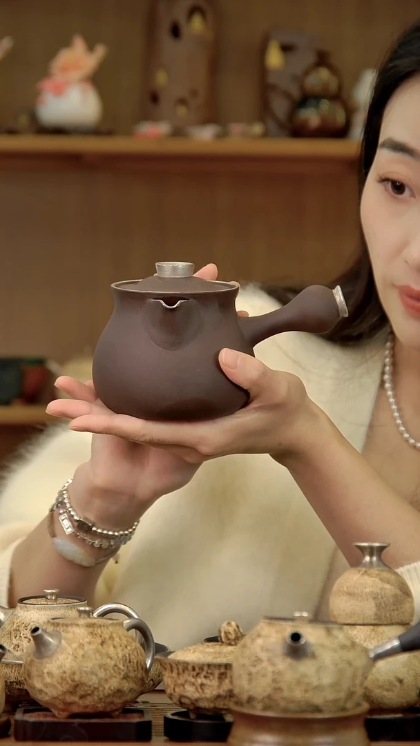 言野手作 赤珠侧把煮茶壶