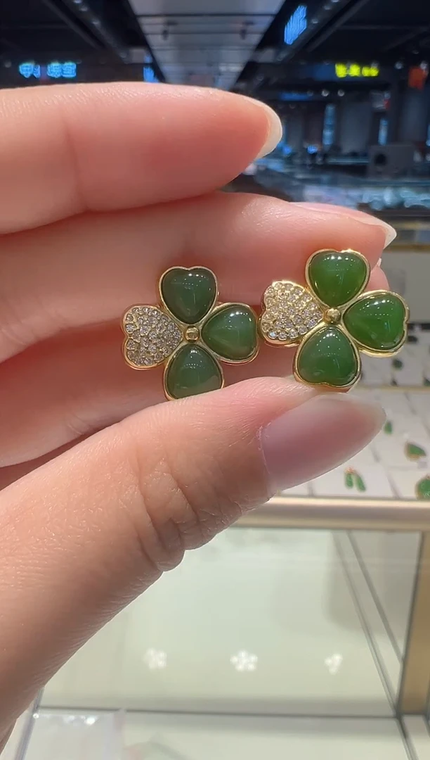 【闪购商品】和田玉耳饰银S925镶嵌18