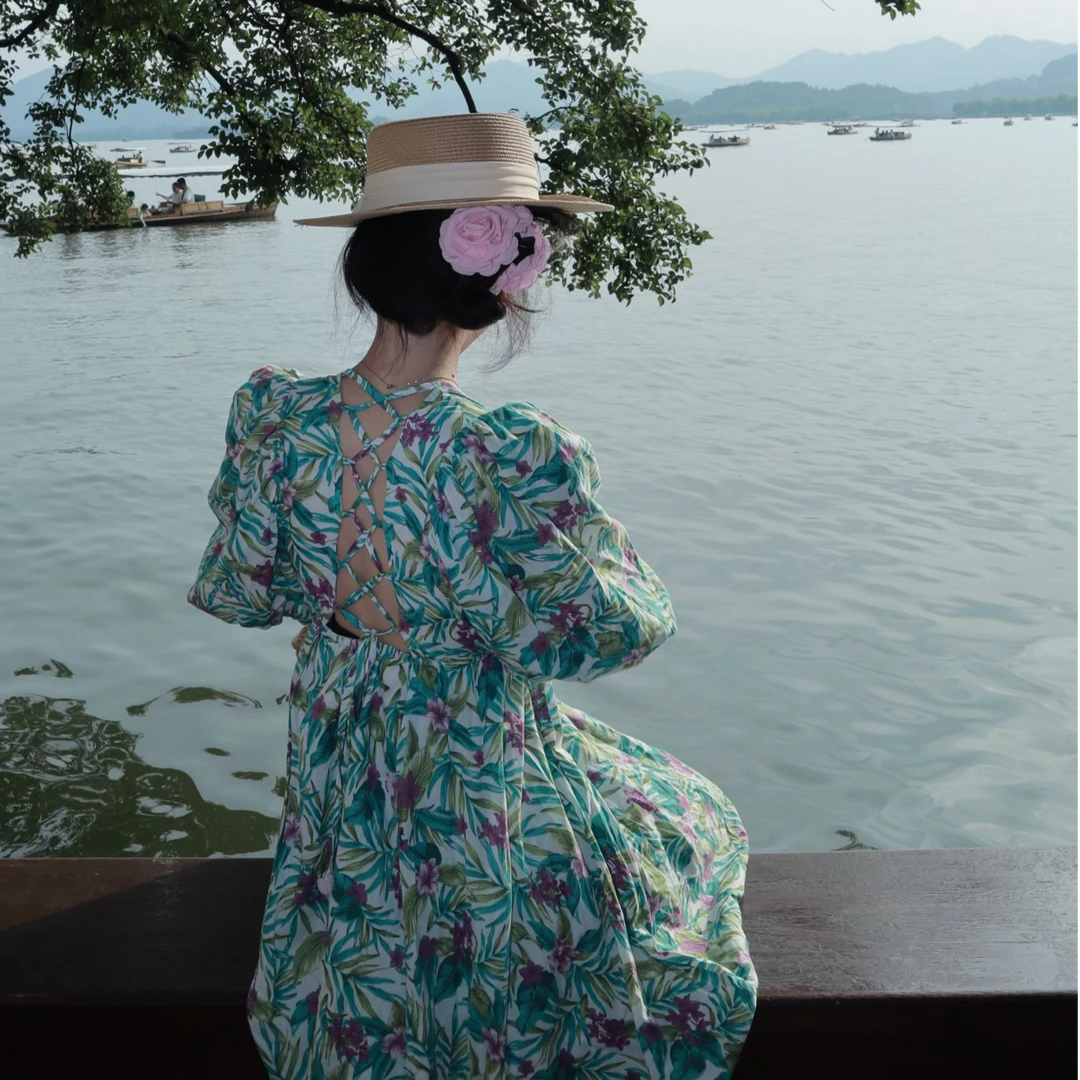 莱彩家连衣裙夏季宽松腰法式裙子