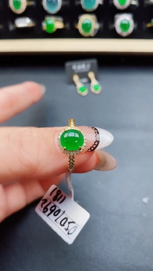 翡翠戒指银S925镶嵌0805
