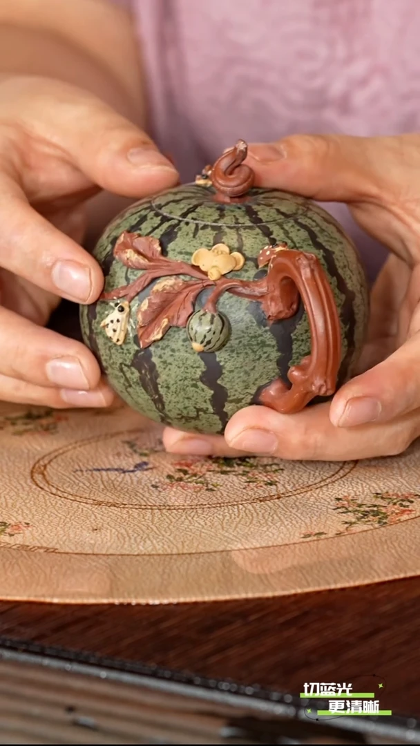 茶壶紫砂宜兴紫砂 cyl  豆青泥  西瓜 160cc 送公道杯