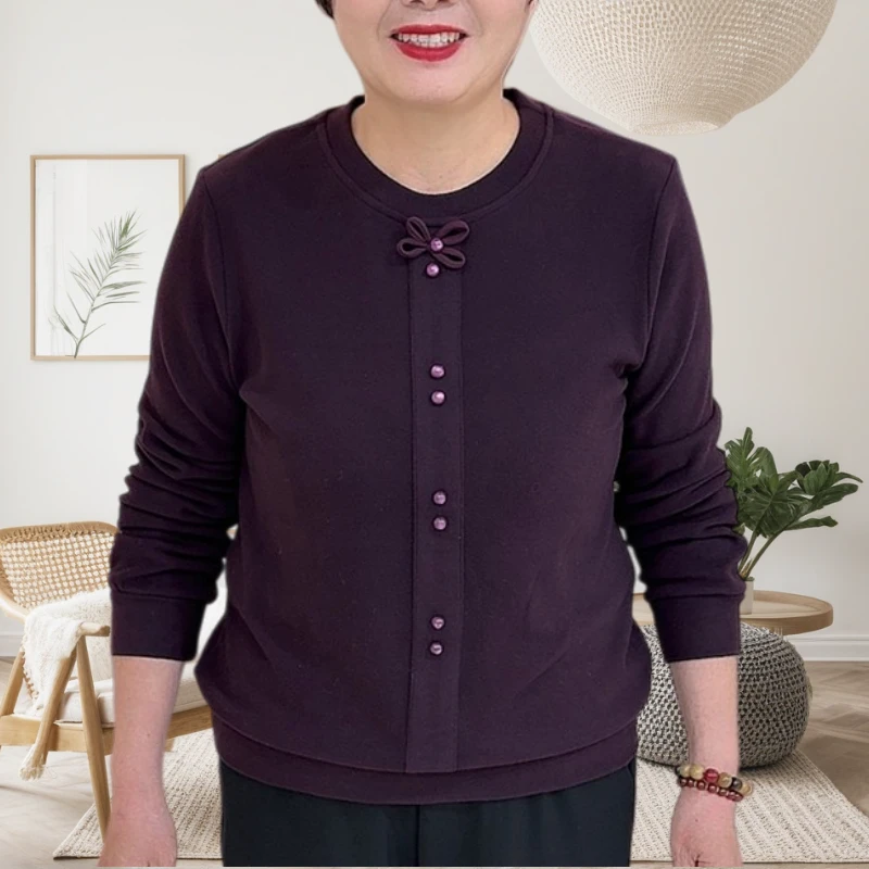 时尚拼接烫钻长袖上衣2025秋冬新款宽松百搭妈妈装花边蝴蝶结小衫