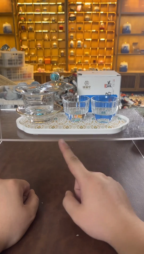瓷片花溪陶瓷00000水晶盖碗+2杯+茶盘