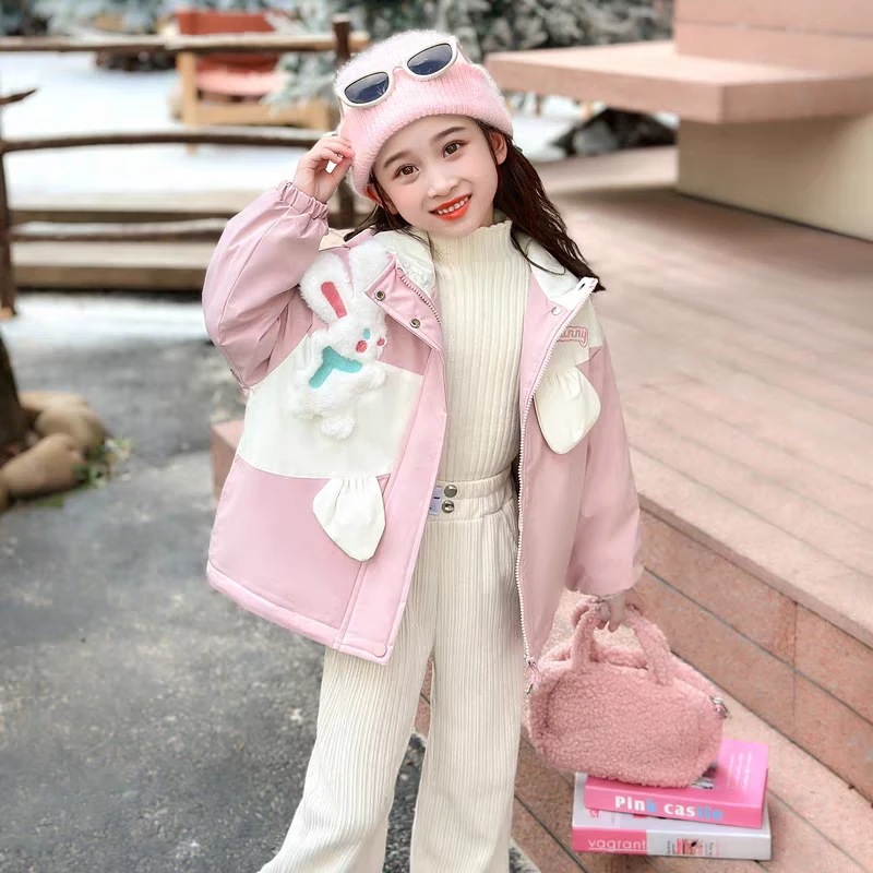 女童夹棉冲锋衣外套秋冬款新款儿童冬装衣服洋气女孩加厚上衣