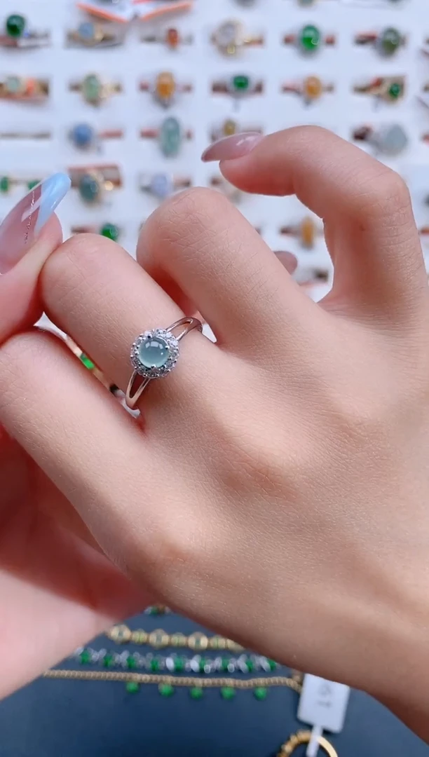 翡翠戒指银S925镶嵌天然翡翠