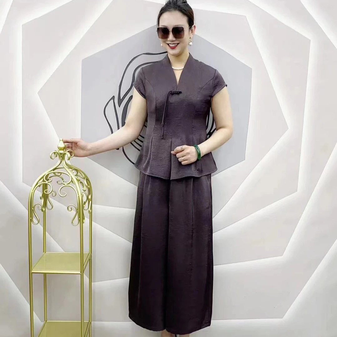 DM175 新款时尚V领短袖显瘦上衣裤套裤