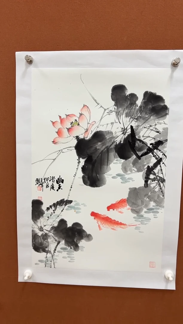 国画李文峰精品四尺三开泼彩荷花