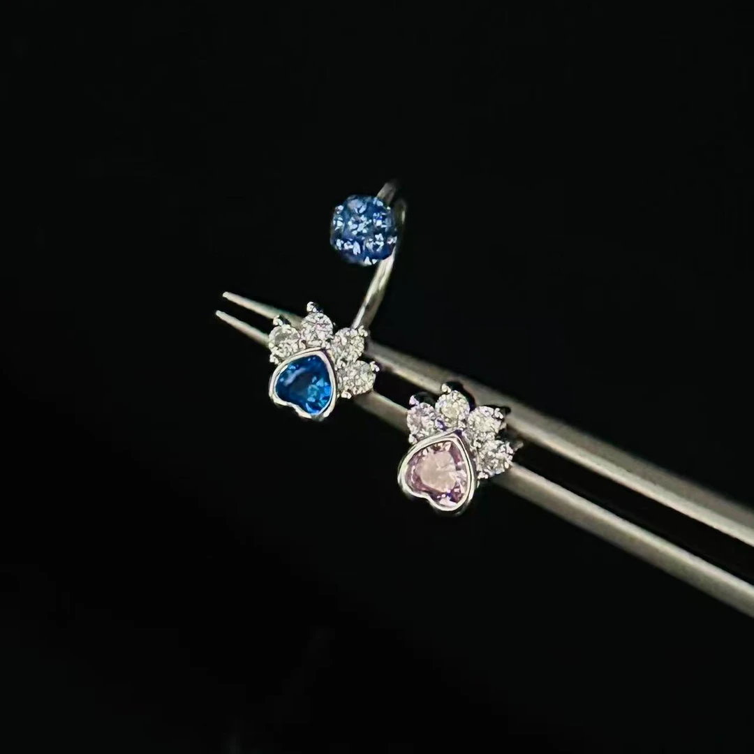 钛钢锆石耳饰 满钻小猫爪舌钉唇钉唇环爆闪钛钢不过敏ins辣妹少女