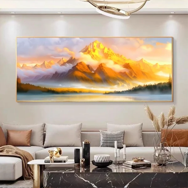 日照金山客厅沙发风景山水背景墙沙发背景餐厅平面晶瓷挂画