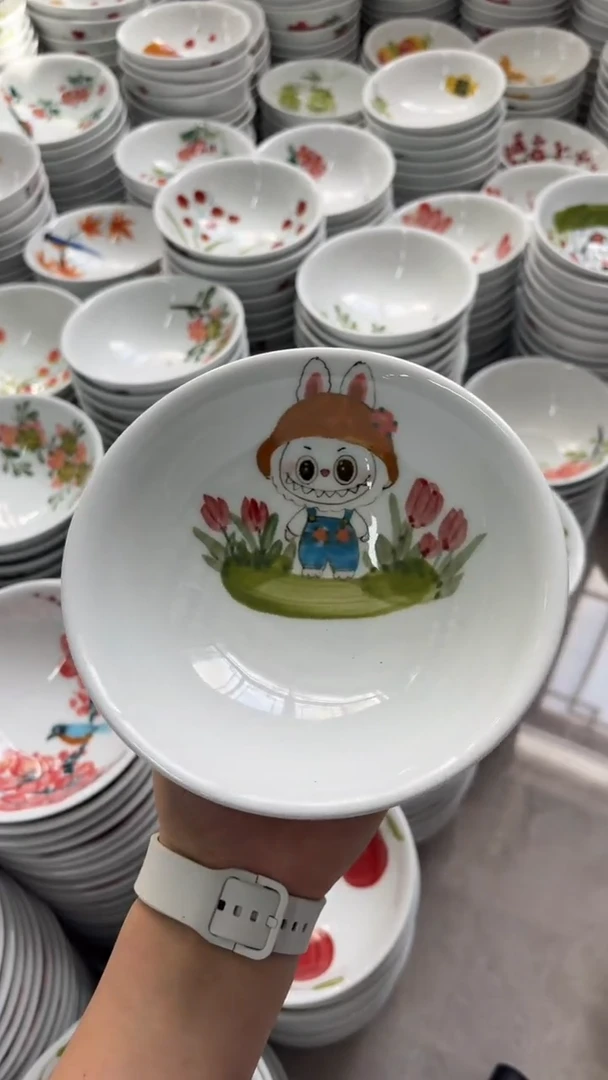 瓷片景德镇高温陶瓷食品级手绘釉中彩-壮壮碗