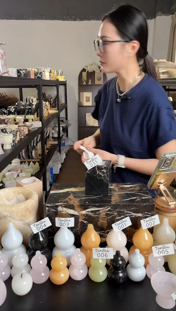 石材031黑金花香薰罐已罐蜡