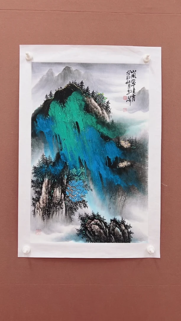 国画李文峰四尺三开泼彩山水