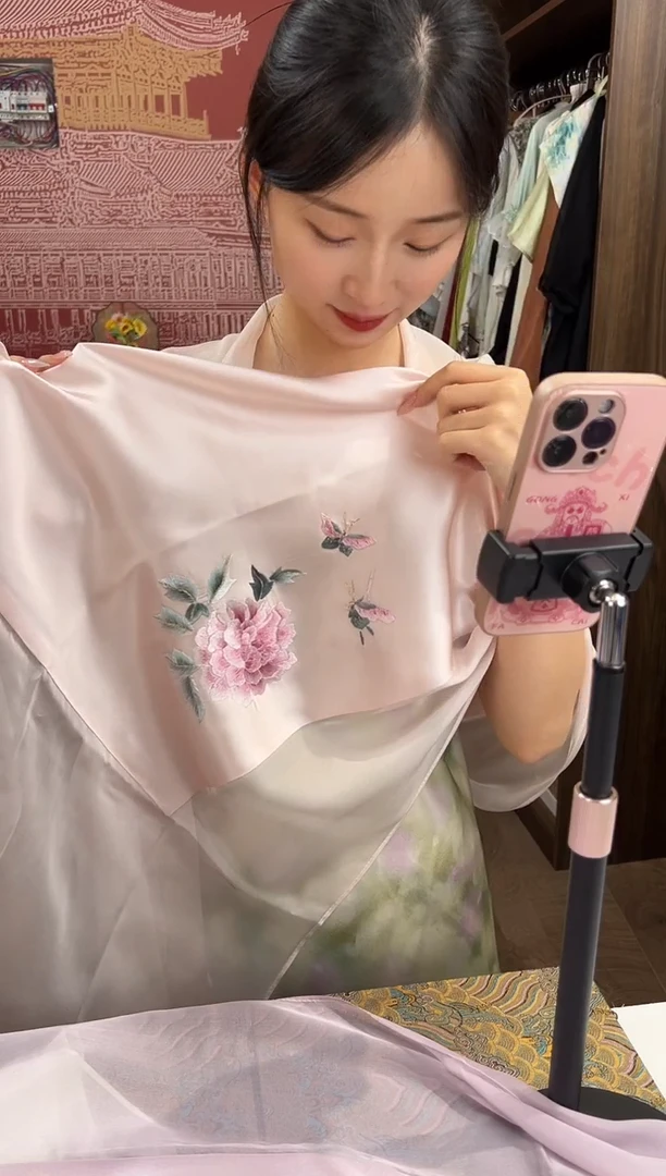 刺绣苏绣100桑蚕丝真丝雪纺丝巾