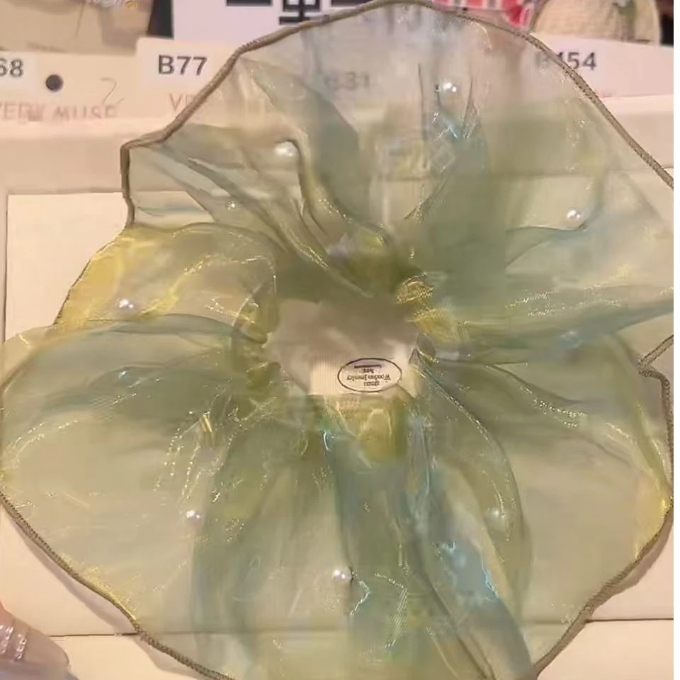 K01新款超仙人鱼公主纱钉珠大肠发圈 气质珍珠扎头发皮筋