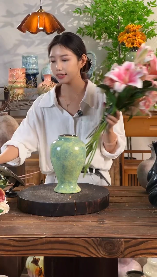 [绿野仙踪-中号美人花瓶】复古绿色陶瓷花瓶干花鲜花陶罐桌面斗柜