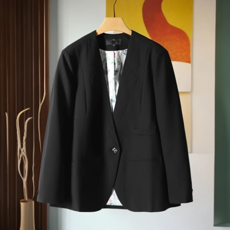 【TA图】剪标时尚潮流V领一粒扣印花宽松西装外套女021品牌折扣25秋