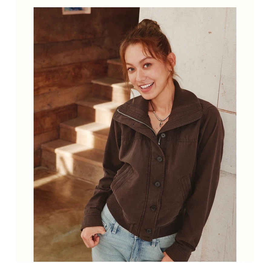 Hollister25秋冬新款美式复古巴恩风工装夹克外套女装344-5081