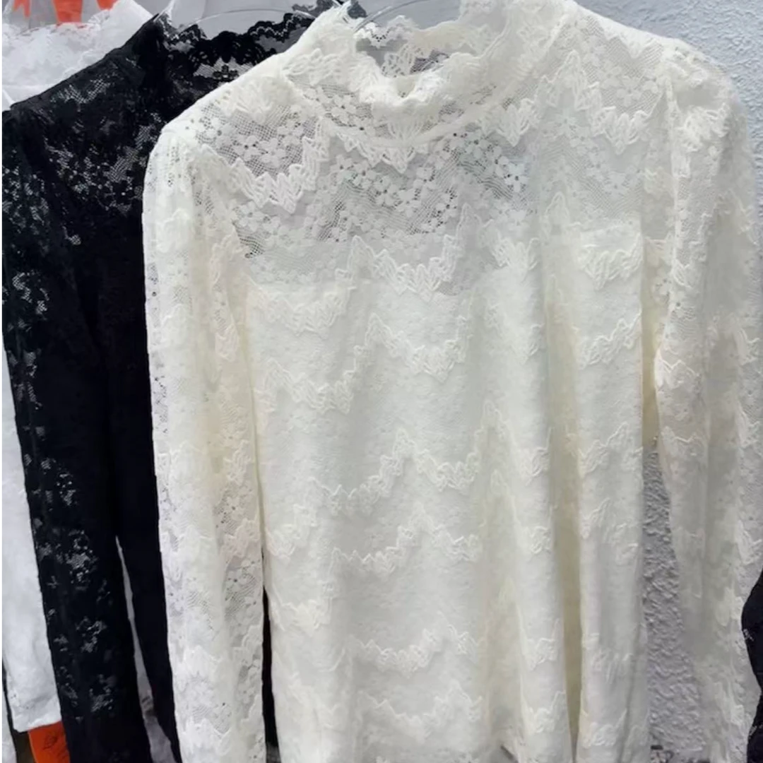 玲姐8233半高领水溶蕾丝加宝宝绒卡码拍大打底