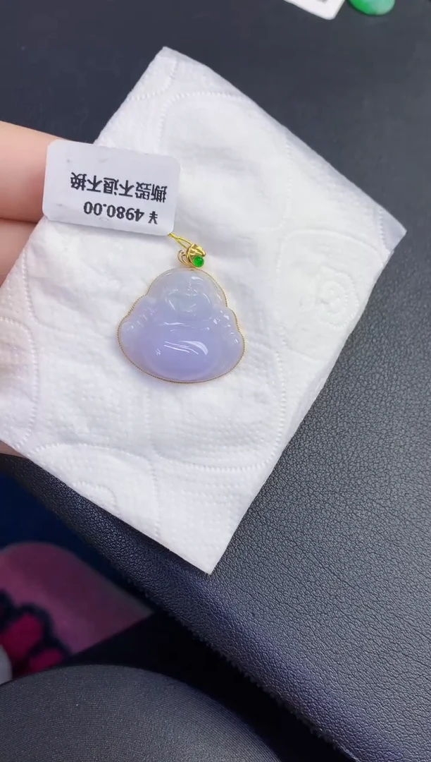 颈饰18K金镶嵌翡翠缅甸天然翡翠a货