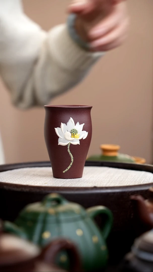 茶壶紫砂紫泥闻香杯白莲