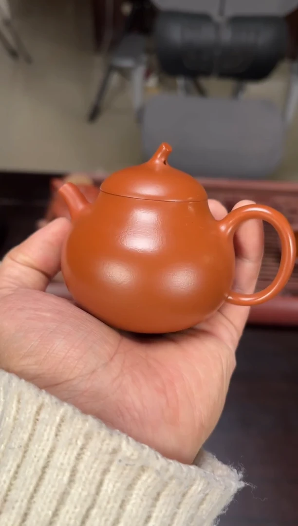 茶壶紫砂半手工朱泥茄瓜140毫升