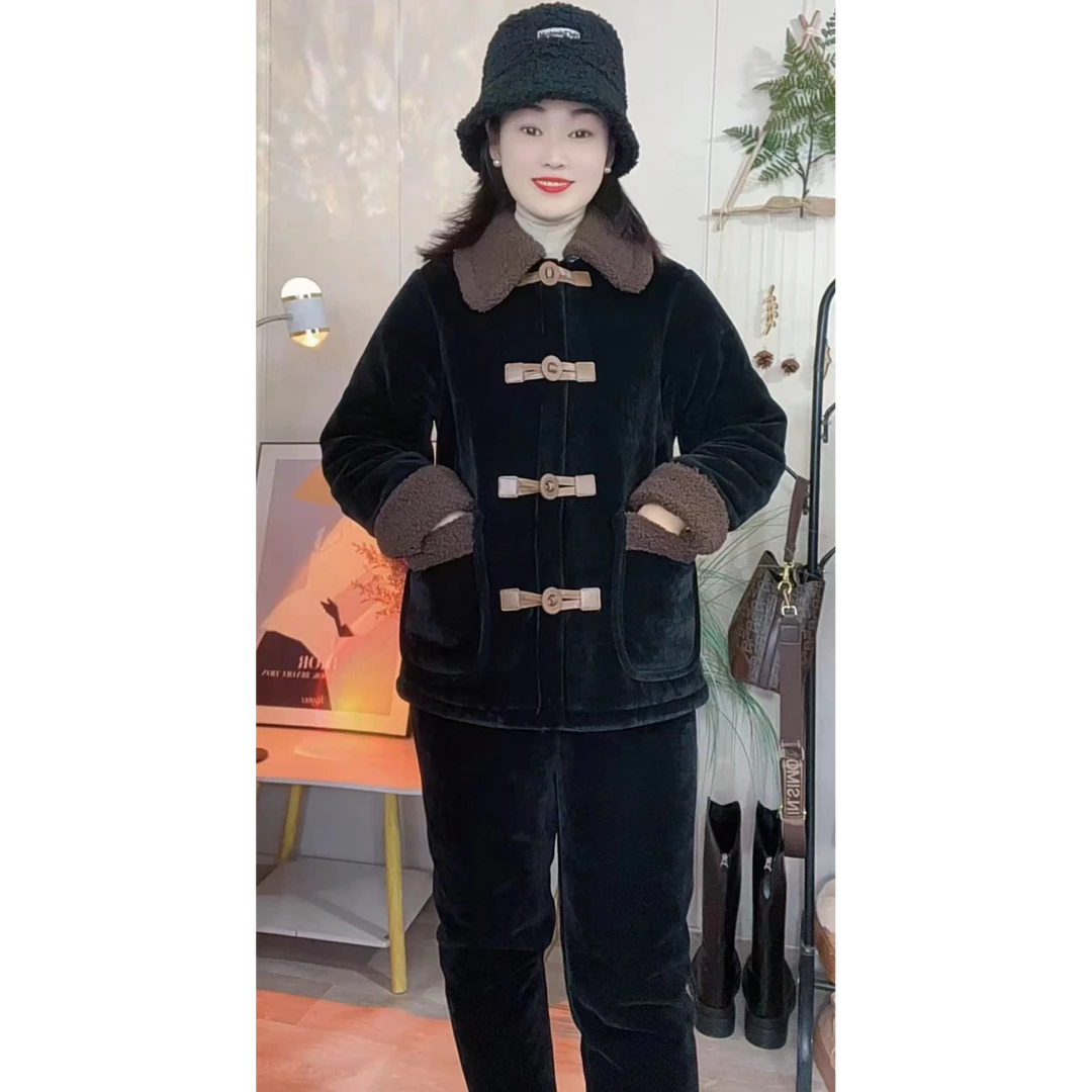 033【套装皮盘扣】外穿睡衣 女三层加厚 洋气家居服套