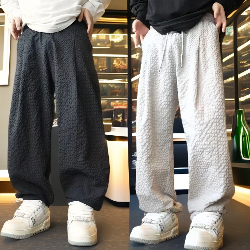 夏季男士新款户外潮流泡泡纱华夫格纹时尚百搭轻薄宽松阔腿休闲裤