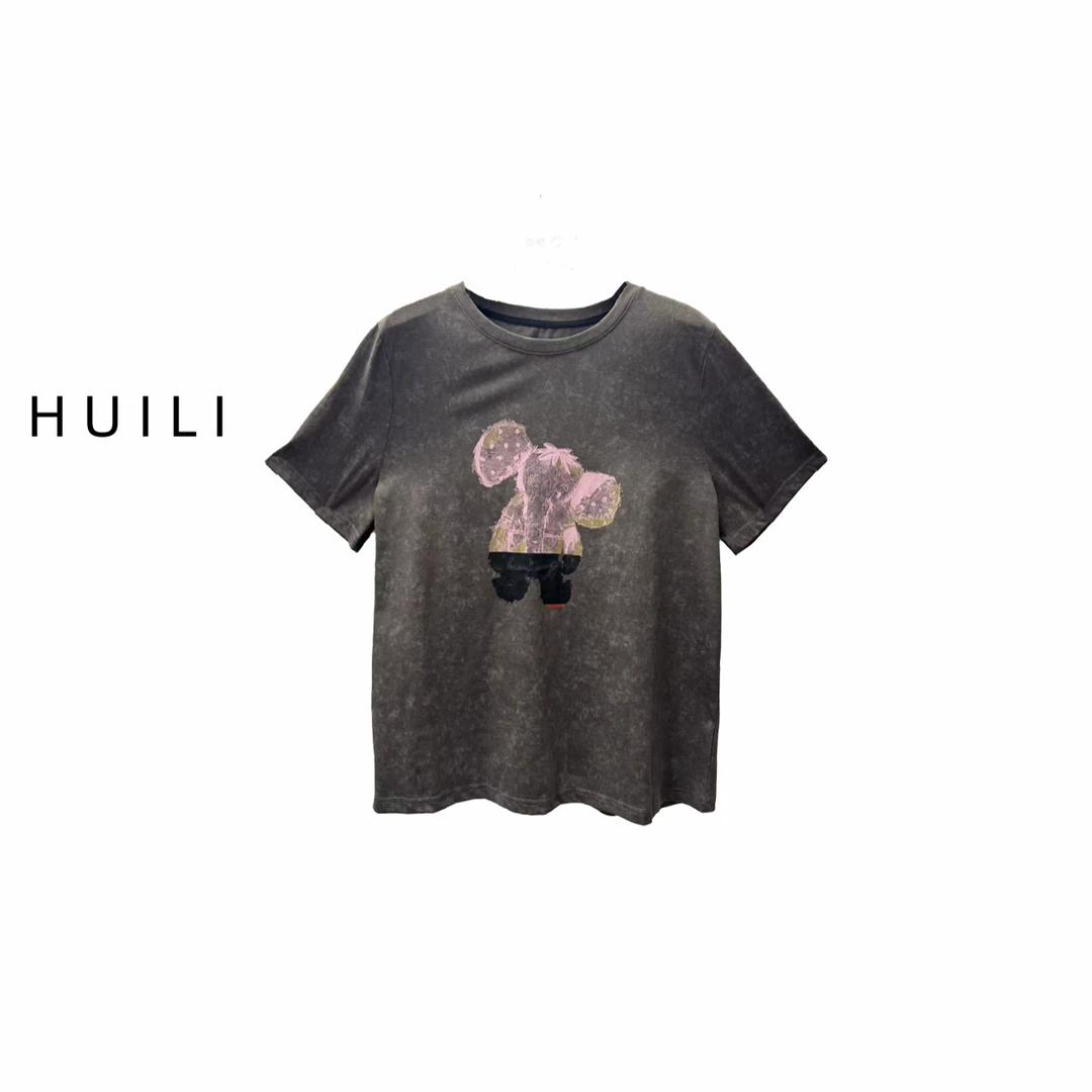 慧丽【减龄 学院】夏季新款大象印花舒适透气显瘦圆领短袖T恤 79267