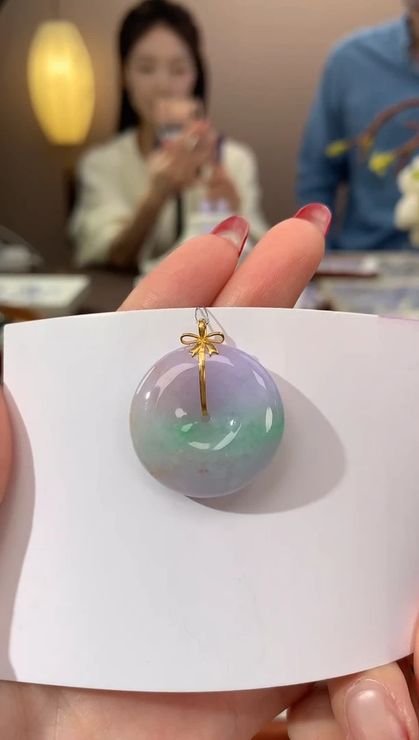 【闪购商品】翡翠颈饰18K金镶嵌天然缅甸a货翡翠三彩