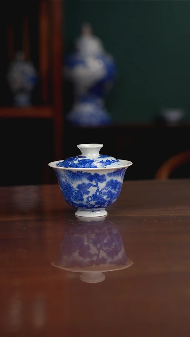 晓月柴窑 山水盖碗