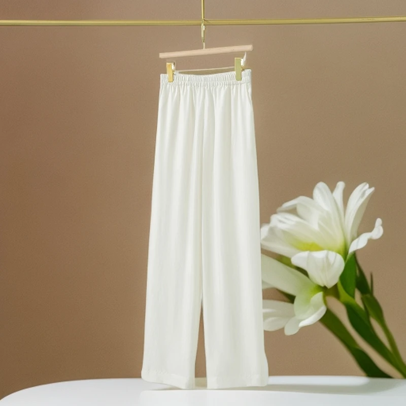 绢纺真丝洋气直筒阔腿高腰垂感休闲宽松舒适春秋夏九分裤女裤