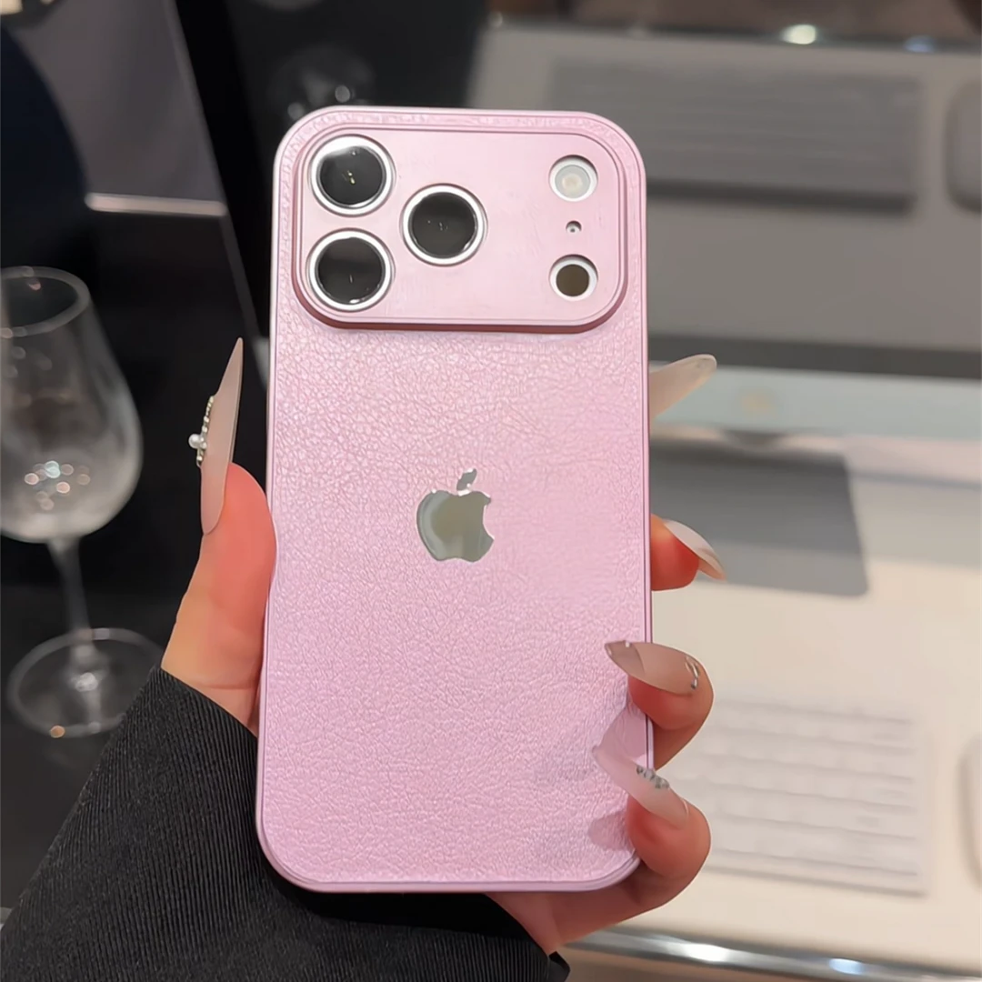 适用苹果17pro手机壳16pm小众果标简约15plus纯色皮纹防摔14/13女