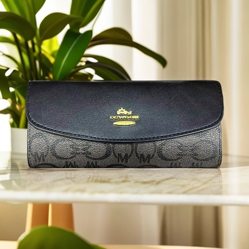 黑色简约长款卡包多功能女士印花皮钱包潮流百搭