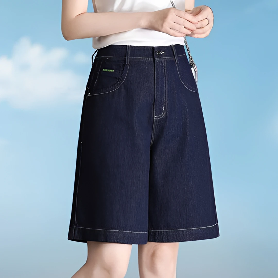 牛仔短裤女款夏天2025新款高腰五分裤阔腿中裤短裤女大码宽松胖mm