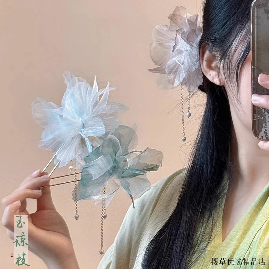 新中式国风干枯花朵流苏发簪女2025新款古风丸子头盘发钗簪子头花