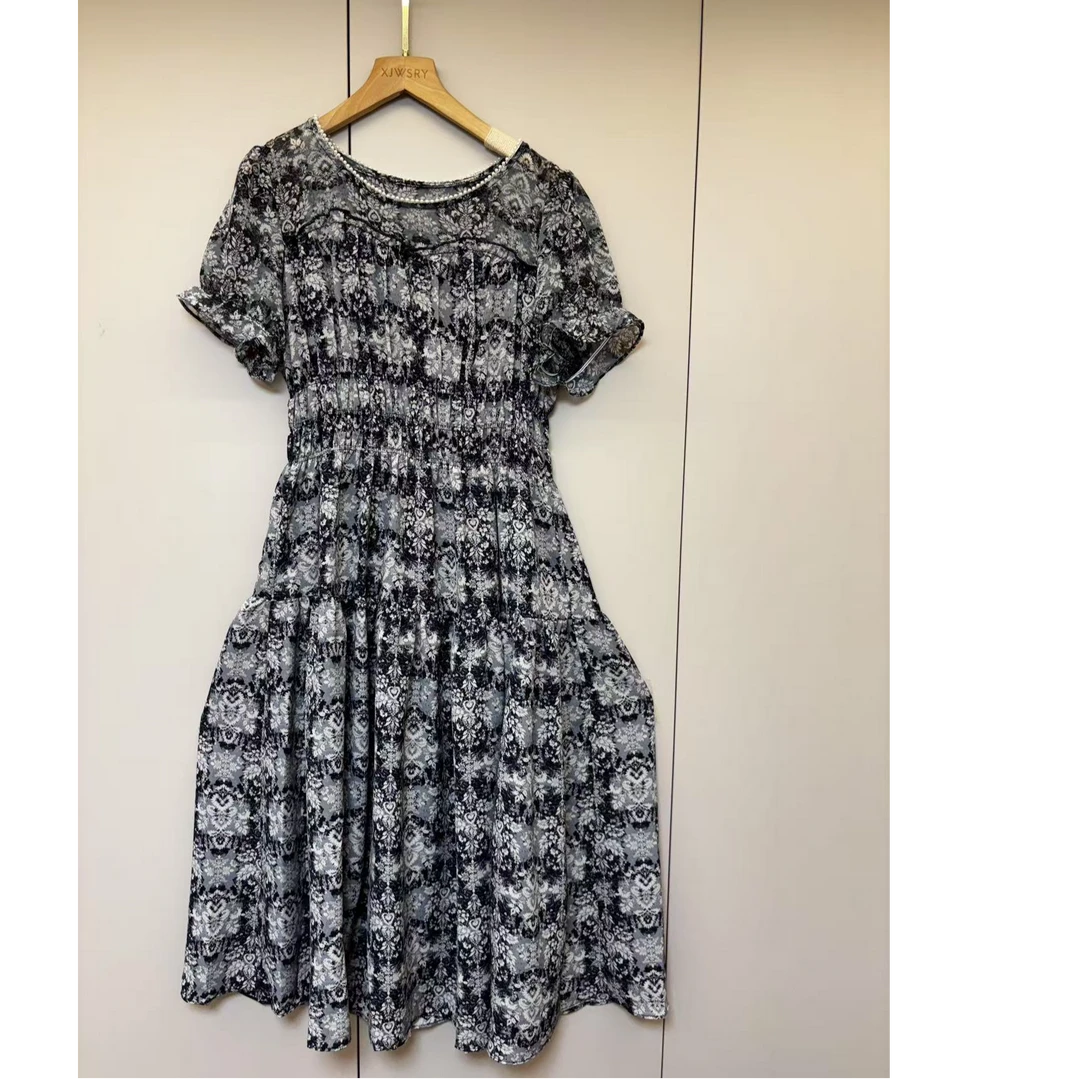 XJWSRY/轩骏连衣裙小个子印花泡泡袖雪纺衫显瘦时尚碎花裙收腰