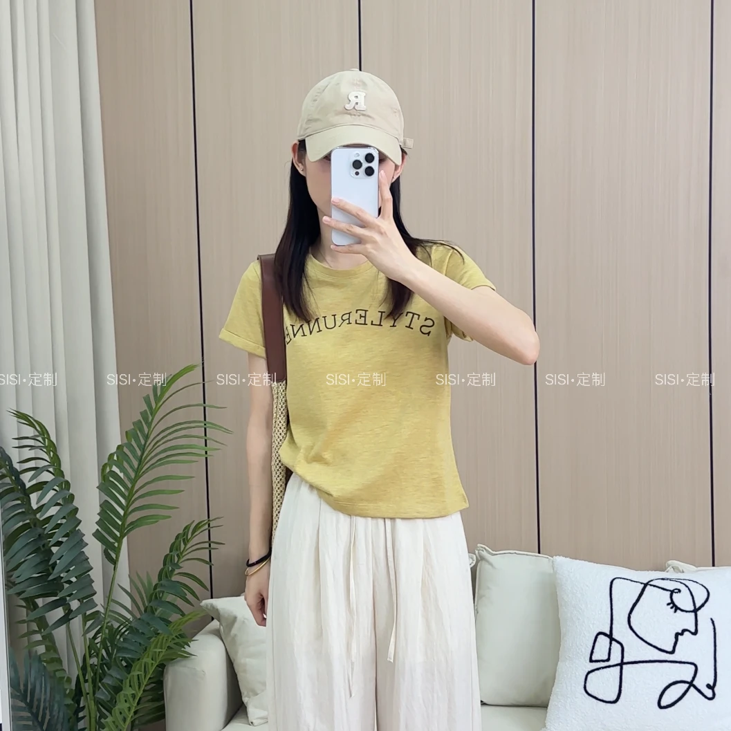 印花字母短袖常规款常规通勤T恤纯色休闲韩版短款