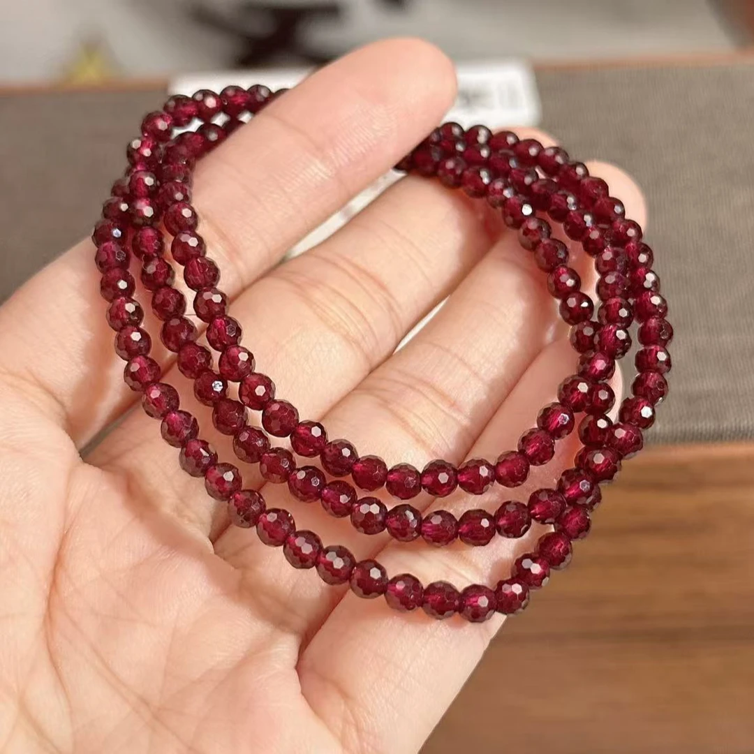 铭铭有你3.5n-4n酒红色 菱形镜面多圈 石榴石手串