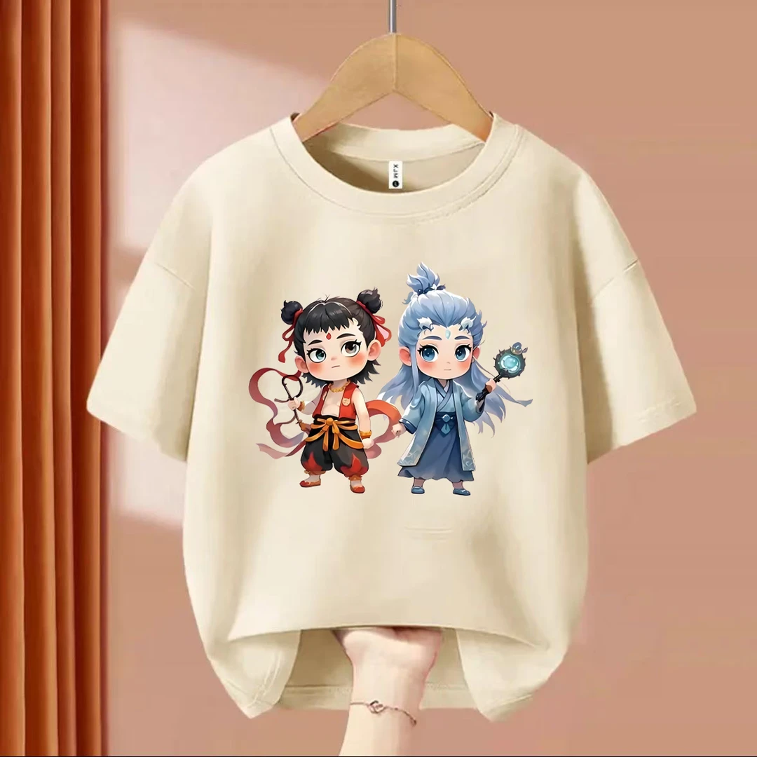 哪吒敖丙魔珠灵珠 宽松夏季短袖圆领亲子T恤儿童文字常规中性夏装