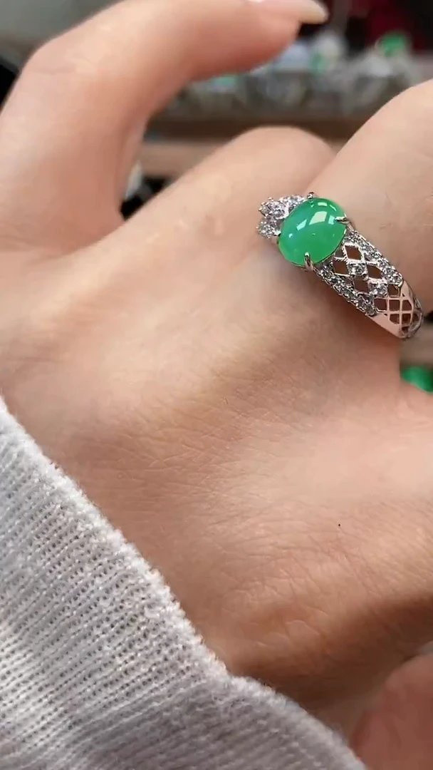 银S925镶嵌戒指翡翠6814