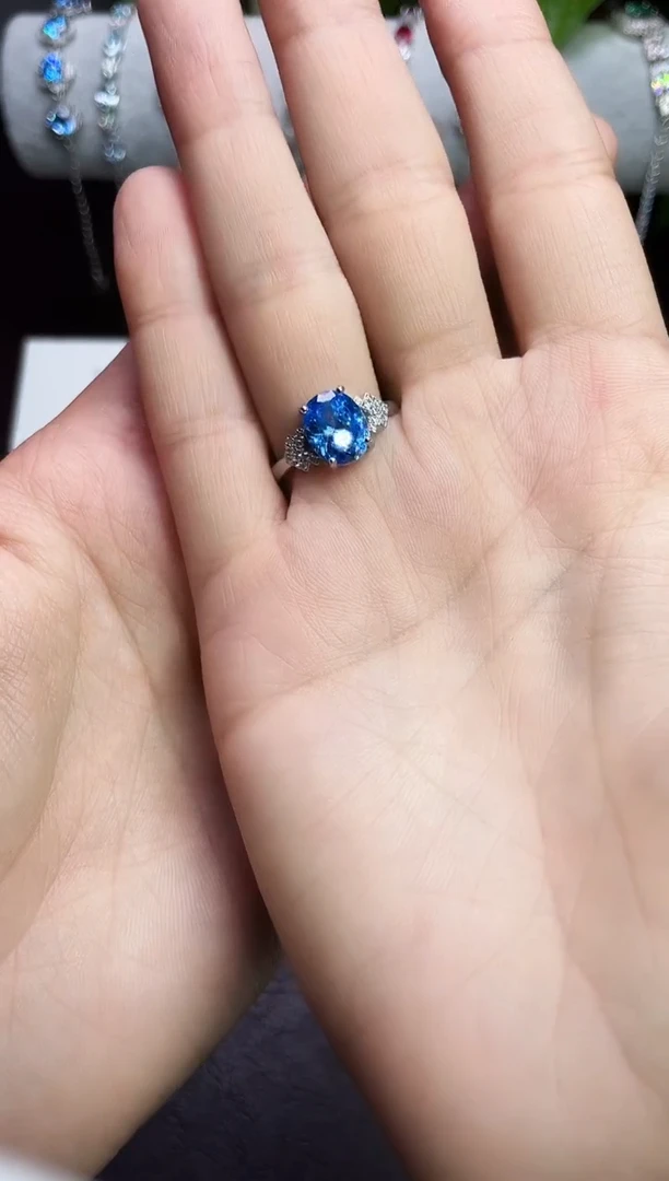 合金合成钻石海蓝戒指